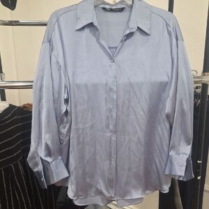 Zara Womanss Sky Blue Casual Button Down Shirt